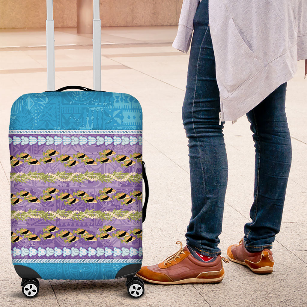 Hawaii Humuhumu Fish Maile Pikake Lei Luggage Cover Tribal Tapa Blue Version LT05 Blue - Polynesian Pride