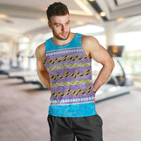 Hawaii Humuhumu Fish Maile Pikake Lei Men Tank Top Tribal Tapa Blue Version LT05 Blue - Polynesian Pride