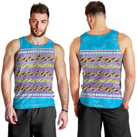 Hawaii Humuhumu Fish Maile Pikake Lei Men Tank Top Tribal Tapa Blue Version LT05 - Polynesian Pride