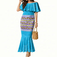 Hawaii Humuhumu Fish Maile Pikake Lei Mermaid Dress Tribal Tapa Blue Version LT05 Women Blue - Polynesian Pride