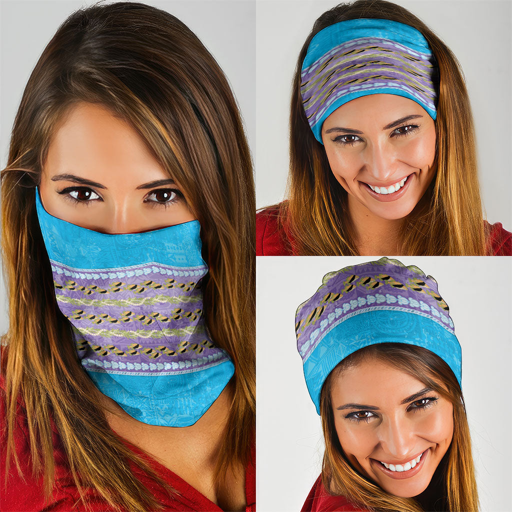 Hawaii Humuhumu Fish Maile Pikake Lei Neck Gaiter Tribal Tapa Blue Version LT05 - Polynesian Pride