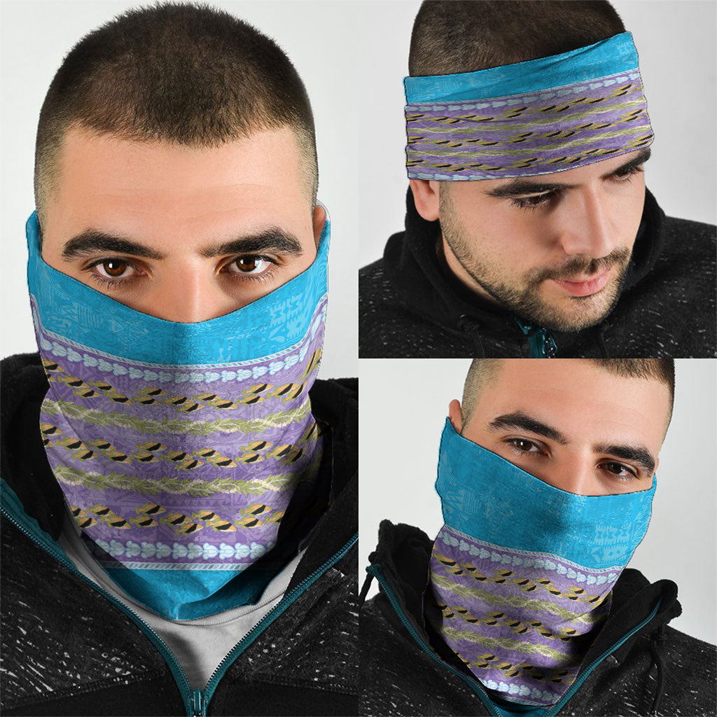 Hawaii Humuhumu Fish Maile Pikake Lei Neck Gaiter Tribal Tapa Blue Version LT05 - Polynesian Pride
