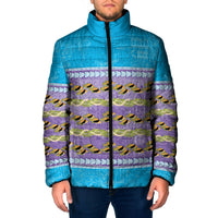 Hawaii Humuhumu Fish Maile Pikake Lei Padded Jacket Tribal Tapa Blue Version LT05 Men Blue - Polynesian Pride