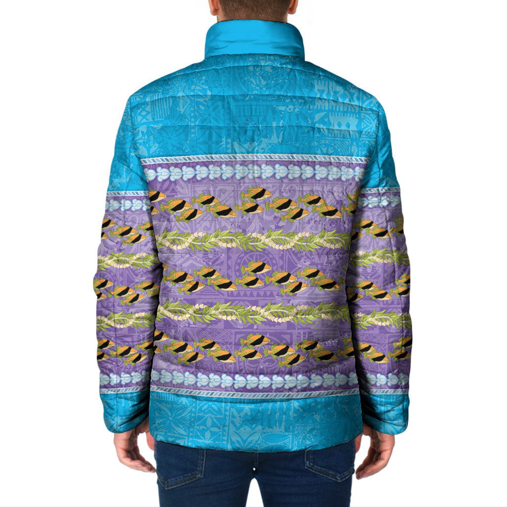 Hawaii Humuhumu Fish Maile Pikake Lei Padded Jacket Tribal Tapa Blue Version LT05 - Polynesian Pride