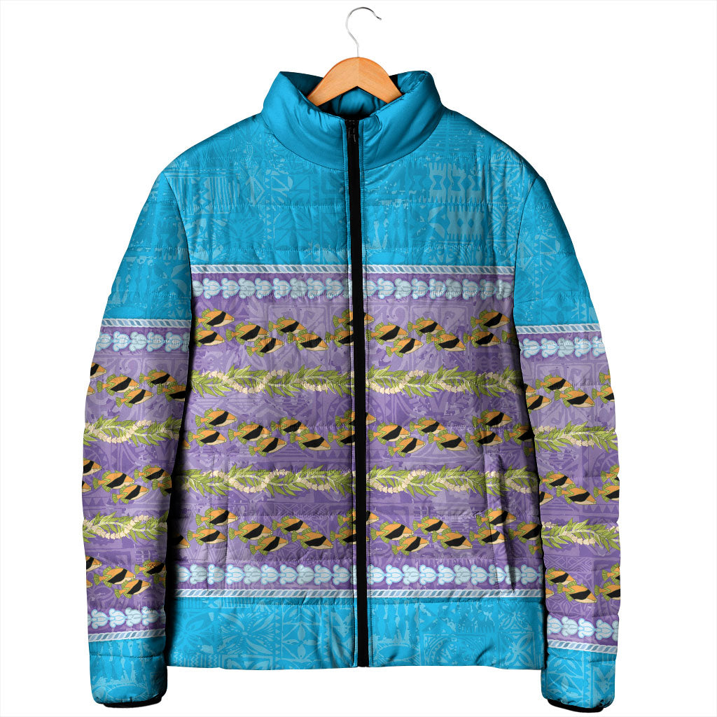 Hawaii Humuhumu Fish Maile Pikake Lei Padded Jacket Tribal Tapa Blue Version LT05 - Polynesian Pride