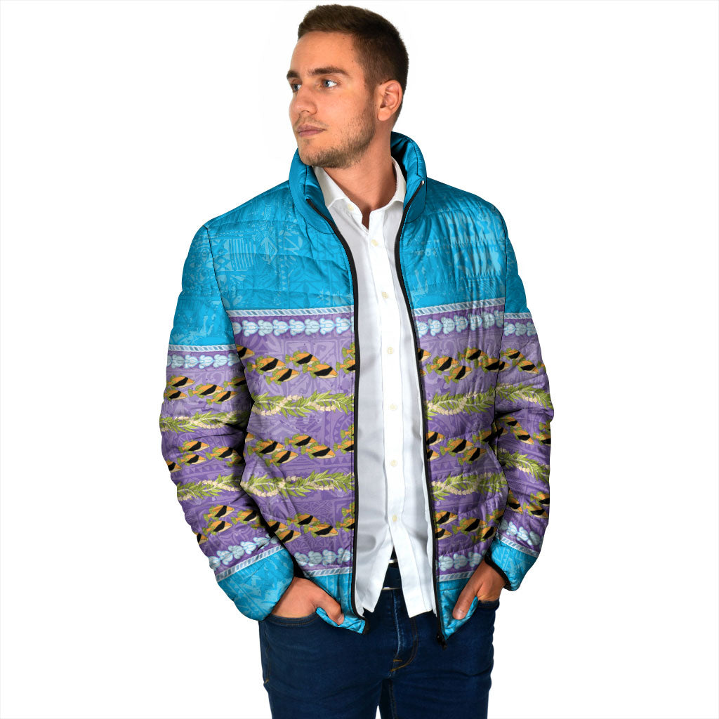 Hawaii Humuhumu Fish Maile Pikake Lei Padded Jacket Tribal Tapa Blue Version LT05 - Polynesian Pride