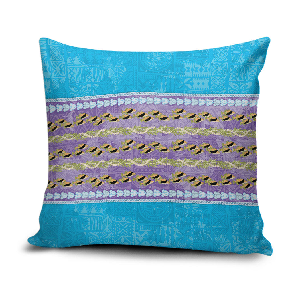 Hawaii Humuhumu Fish Maile Pikake Lei Pillow Cover Tribal Tapa Blue Version LT05 Blue - Polynesian Pride