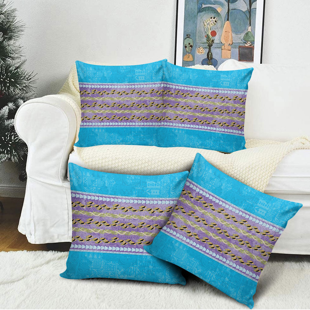 Hawaii Humuhumu Fish Maile Pikake Lei Pillow Cover Tribal Tapa Blue Version LT05 - Polynesian Pride