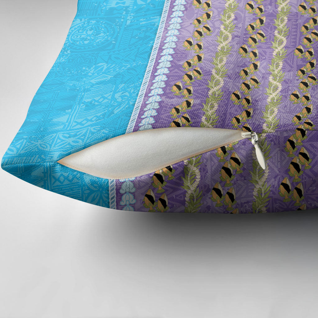 Hawaii Humuhumu Fish Maile Pikake Lei Pillow Cover Tribal Tapa Blue Version LT05 - Polynesian Pride
