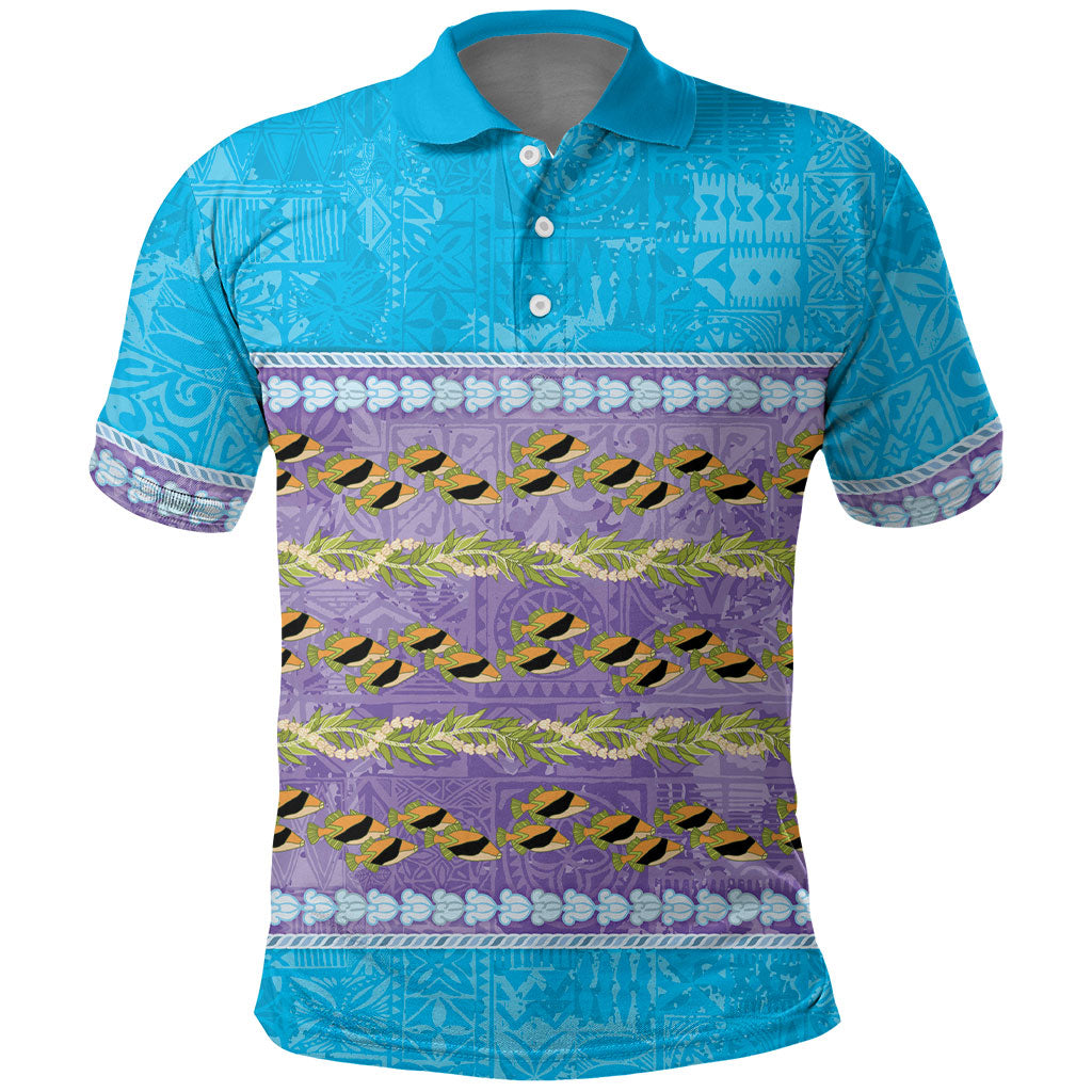 Hawaii Humuhumu Fish Maile Pikake Lei Polo Shirt Tribal Tapa Blue Version LT05 Blue - Polynesian Pride