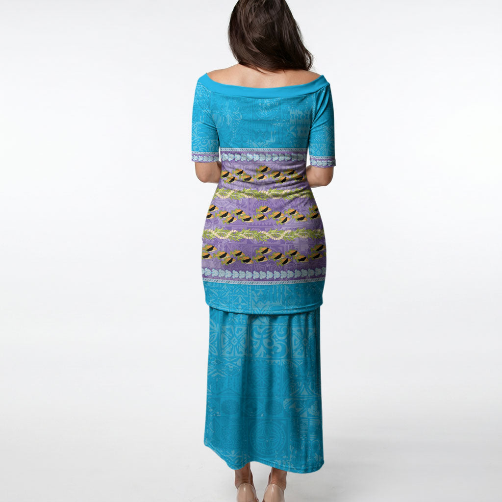 Hawaii Humuhumu Fish Maile Pikake Lei Puletasi Tribal Tapa Blue Version LT05 - Polynesian Pride