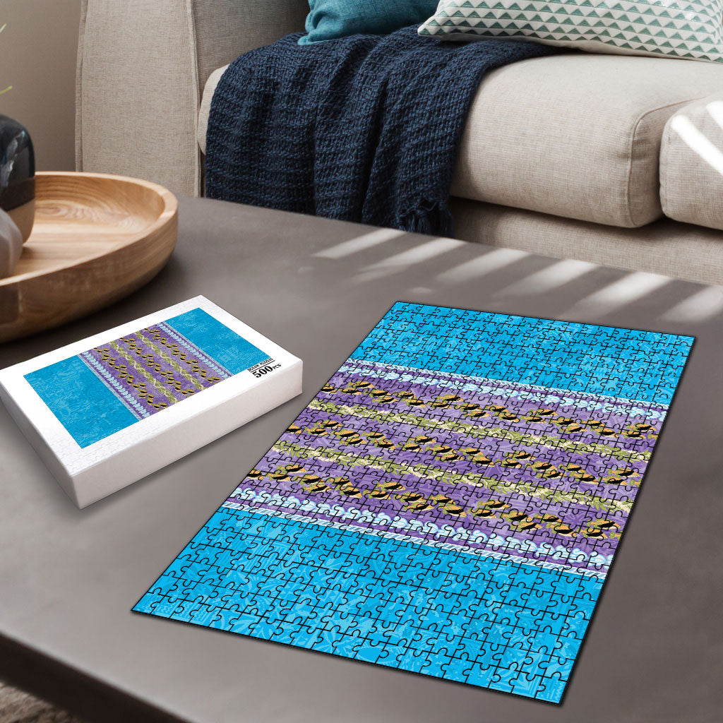 Hawaii Humuhumu Fish Maile Pikake Lei Puzzle Tribal Tapa Blue Version LT05 - Polynesian Pride