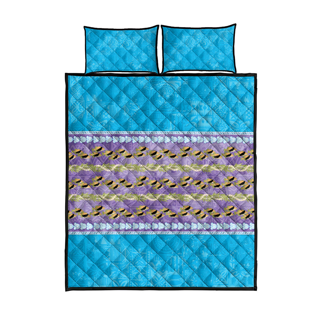 Hawaii Humuhumu Fish Maile Pikake Lei Quilt Bed Set Tribal Tapa Blue Version LT05 - Polynesian Pride