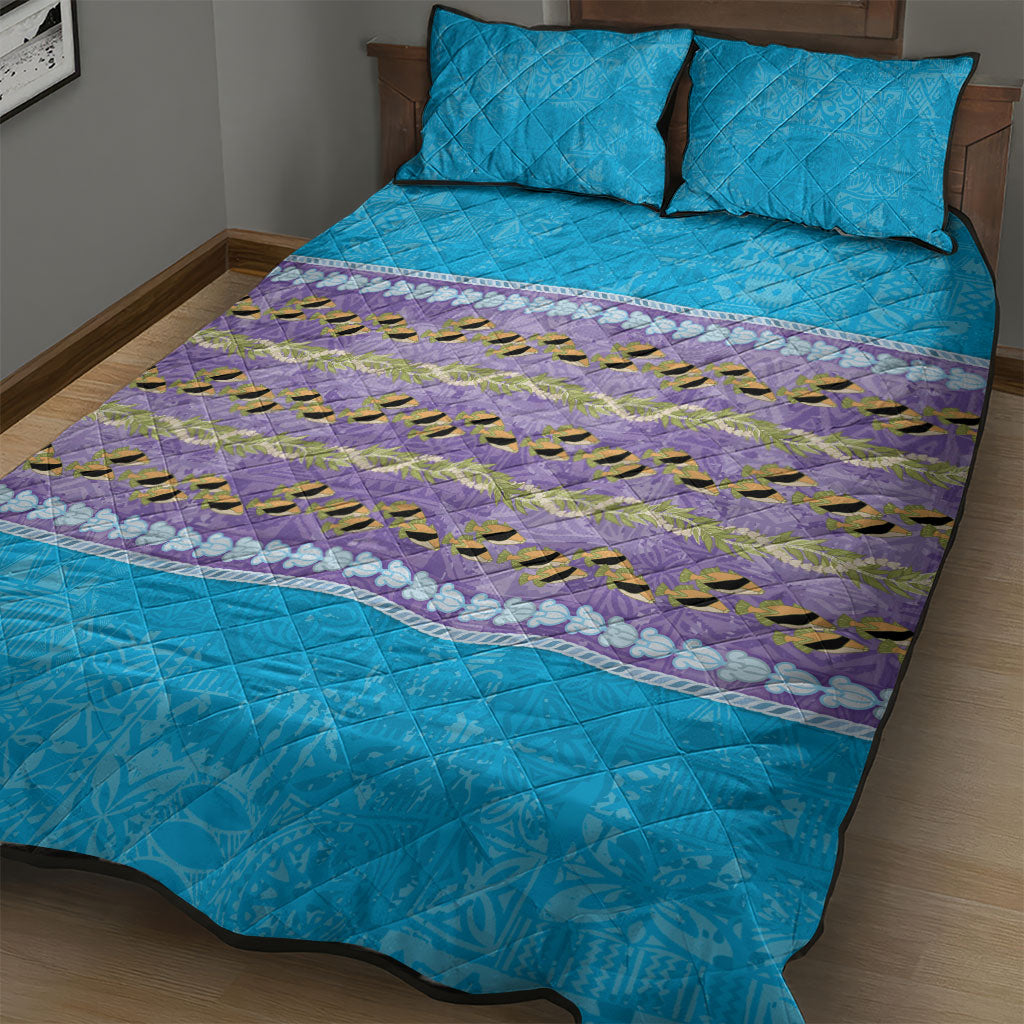 Hawaii Humuhumu Fish Maile Pikake Lei Quilt Bed Set Tribal Tapa Blue Version LT05 - Polynesian Pride