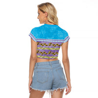 Hawaii Humuhumu Fish Maile Pikake Lei Raglan Cropped T Shirt Tribal Tapa Blue Version LT05 - Polynesian Pride
