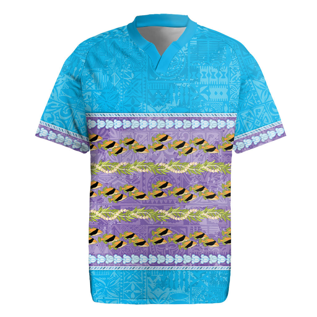 Hawaii Humuhumu Fish Maile Pikake Lei Rugby Jersey Tribal Tapa Blue Version LT05 Blue - Polynesian Pride