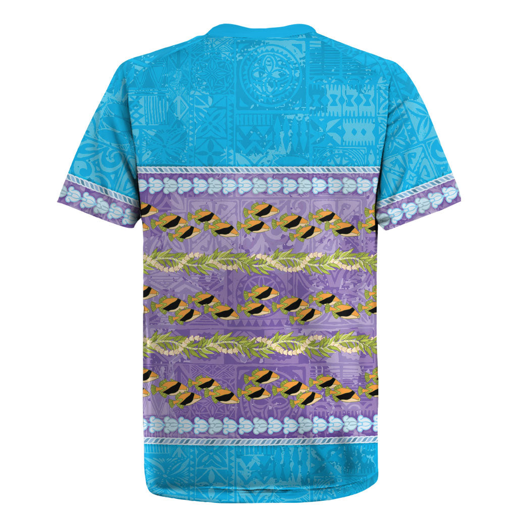 Hawaii Humuhumu Fish Maile Pikake Lei Rugby Jersey Tribal Tapa Blue Version LT05 - Polynesian Pride