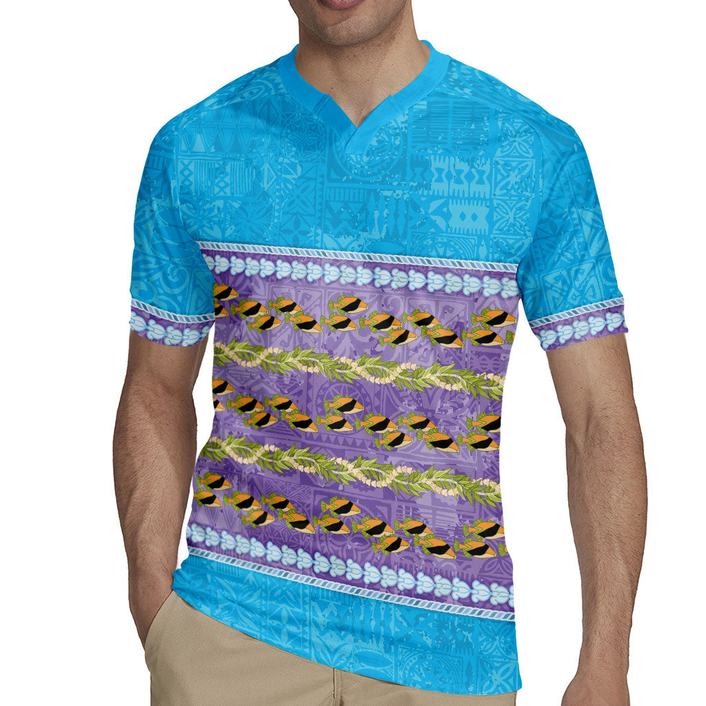 Hawaii Humuhumu Fish Maile Pikake Lei Rugby Jersey Tribal Tapa Blue Version LT05 - Polynesian Pride