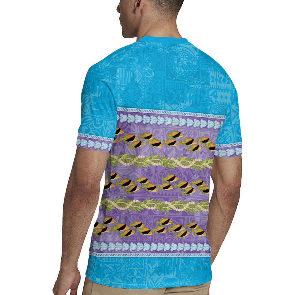Hawaii Humuhumu Fish Maile Pikake Lei Rugby Jersey Tribal Tapa Blue Version LT05 - Polynesian Pride