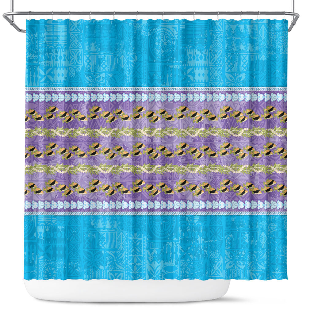 Hawaii Humuhumu Fish Maile Pikake Lei Shower Curtain Tribal Tapa Blue Version LT05 Blue - Polynesian Pride