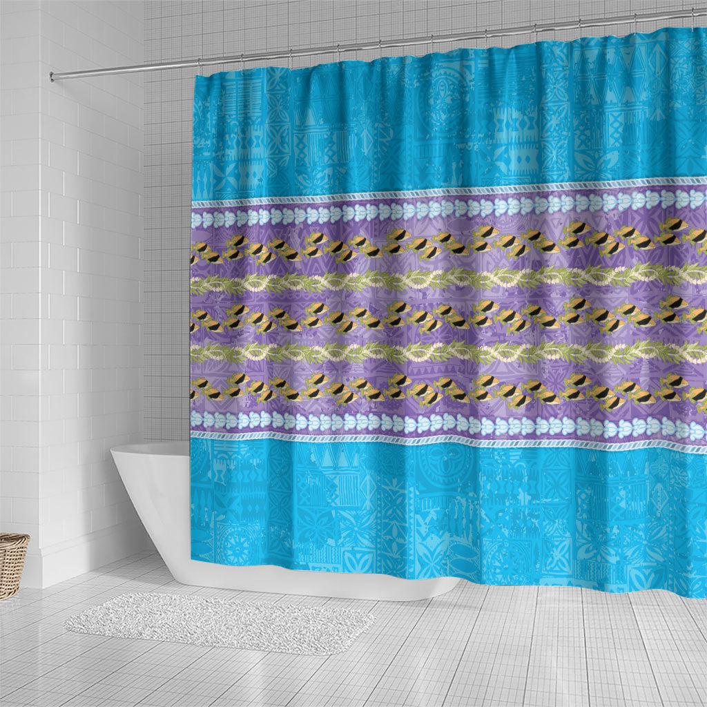 Hawaii Humuhumu Fish Maile Pikake Lei Shower Curtain Tribal Tapa Blue Version LT05 - Polynesian Pride