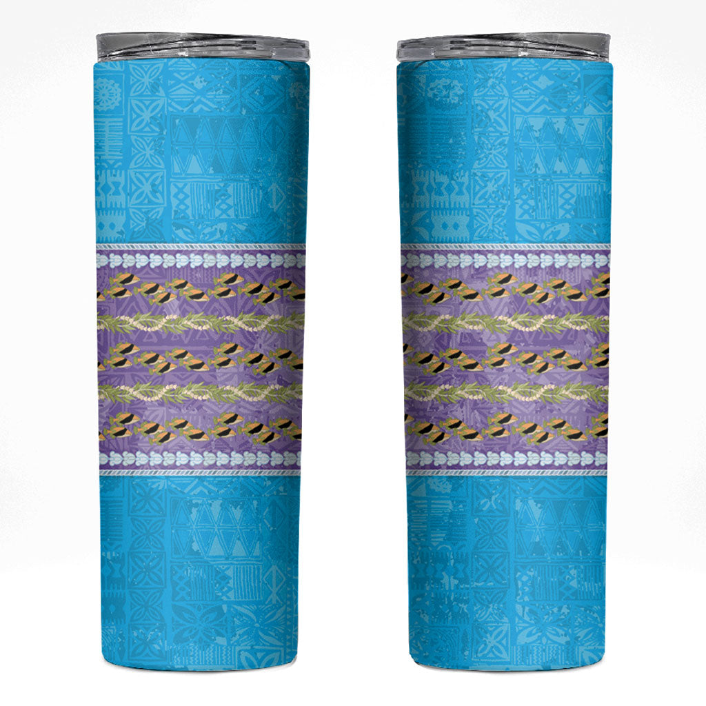 Hawaii Humuhumu Fish Maile Pikake Lei Skinny Tumbler Tribal Tapa Blue Version LT05 Blue - Polynesian Pride
