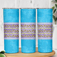 Hawaii Humuhumu Fish Maile Pikake Lei Skinny Tumbler Tribal Tapa Blue Version LT05 - Polynesian Pride