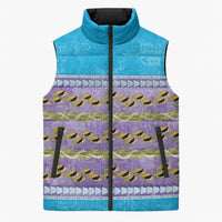 Hawaii Humuhumu Fish Maile Pikake Lei Sleeveless Puffer Jacket Tribal Tapa Blue Version LT05 Unisex Blue - Polynesian Pride