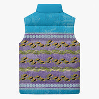 Hawaii Humuhumu Fish Maile Pikake Lei Sleeveless Puffer Jacket Tribal Tapa Blue Version LT05 - Polynesian Pride