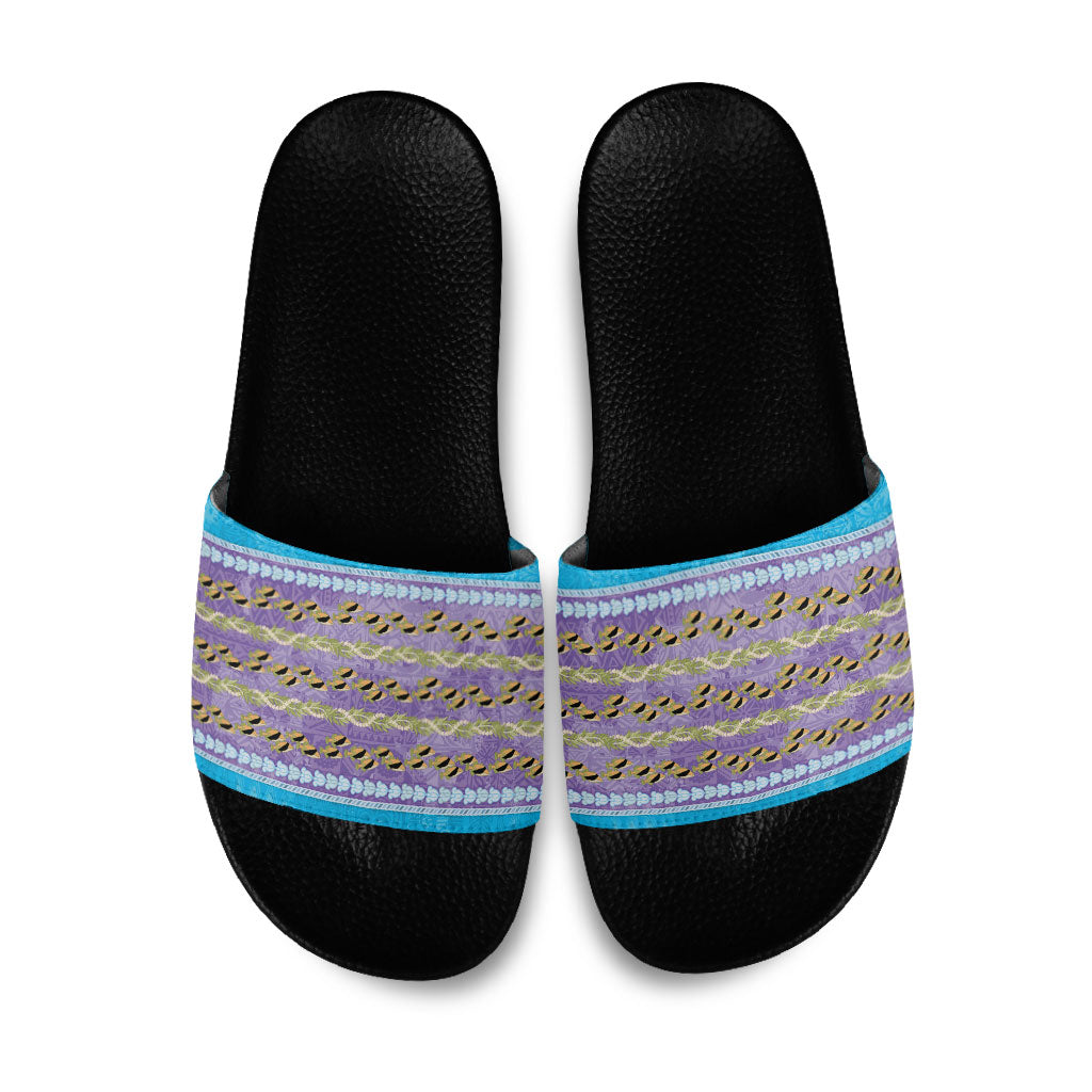 Hawaii Humuhumu Fish Maile Pikake Lei Slide Sandals Tribal Tapa Blue Version LT05 Blue - Polynesian Pride