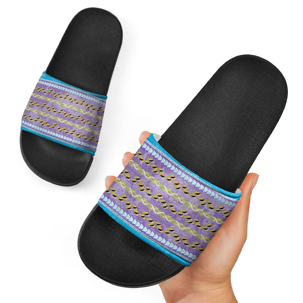 Hawaii Humuhumu Fish Maile Pikake Lei Slide Sandals Tribal Tapa Blue Version LT05 - Polynesian Pride