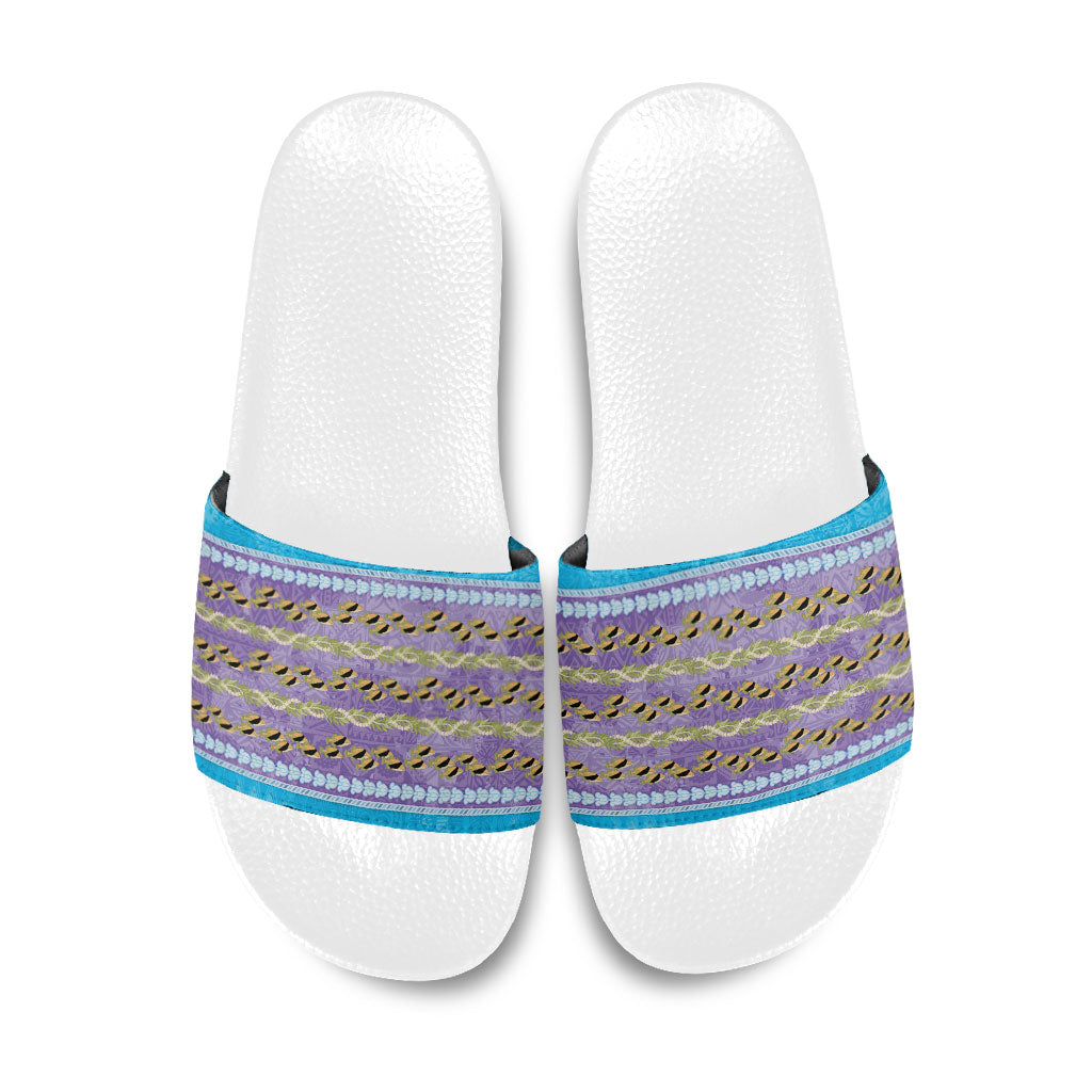 Hawaii Humuhumu Fish Maile Pikake Lei Slide Sandals Tribal Tapa Blue Version LT05 Blue - Polynesian Pride