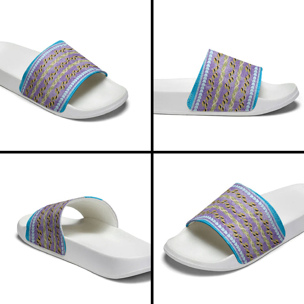 Hawaii Humuhumu Fish Maile Pikake Lei Slide Sandals Tribal Tapa Blue Version LT05 - Polynesian Pride