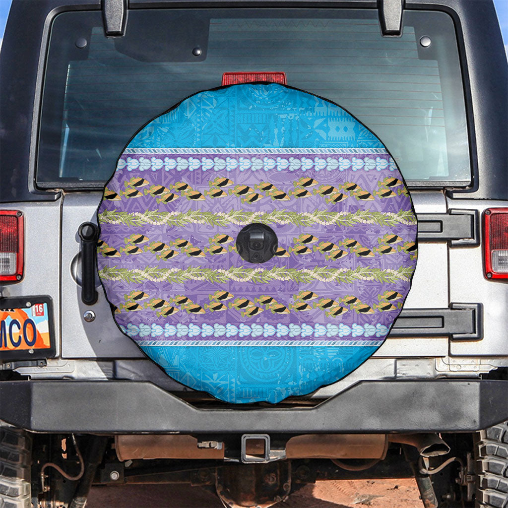 Hawaii Humuhumu Fish Maile Pikake Lei Spare Tire Cover Tribal Tapa Blue Version LT05 Blue - Polynesian Pride