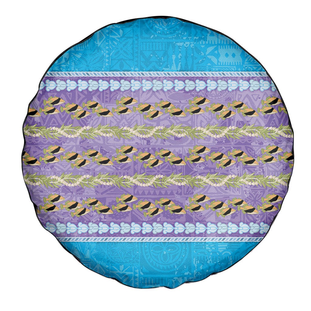 Hawaii Humuhumu Fish Maile Pikake Lei Spare Tire Cover Tribal Tapa Blue Version LT05 - Polynesian Pride