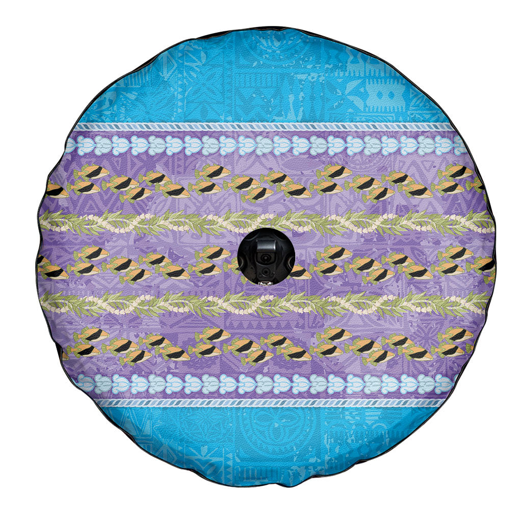 Hawaii Humuhumu Fish Maile Pikake Lei Spare Tire Cover Tribal Tapa Blue Version LT05 - Polynesian Pride