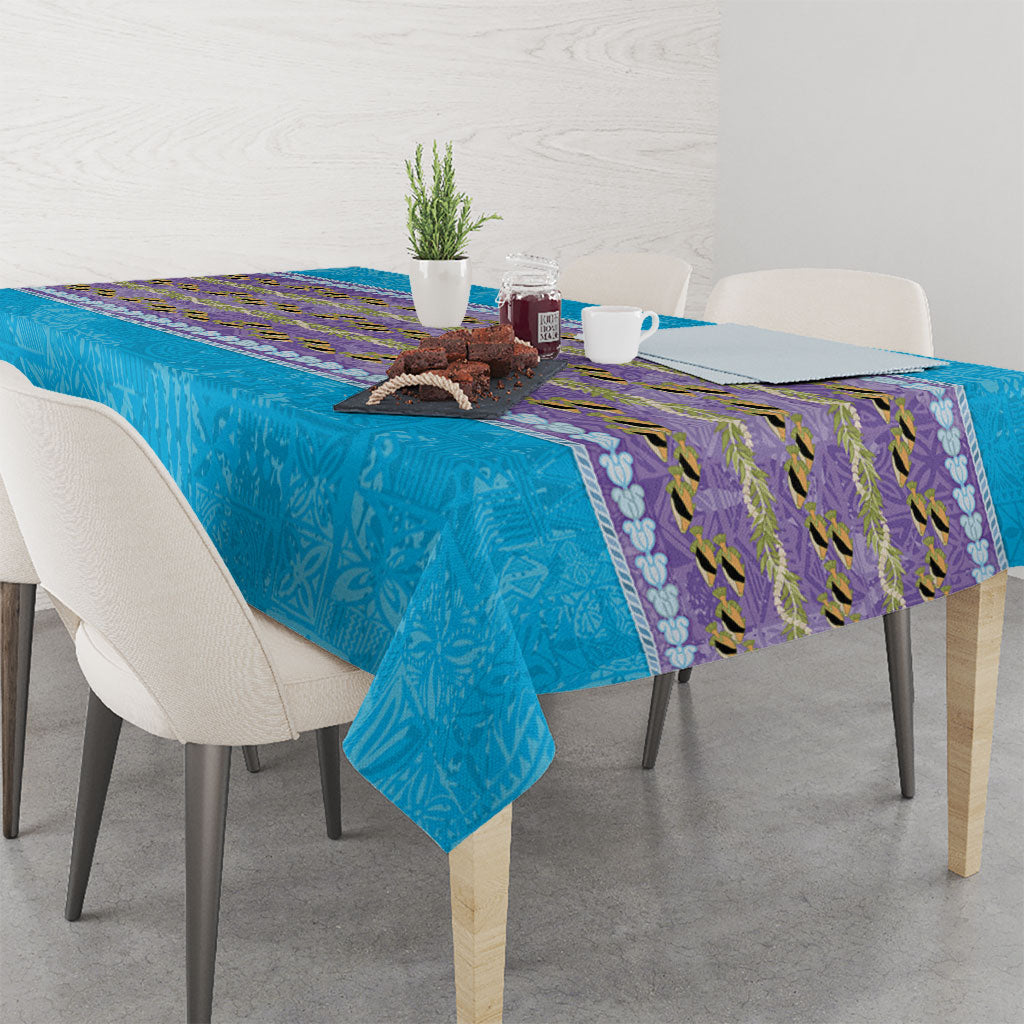 Hawaii Humuhumu Fish Maile Pikake Lei Tablecloth Tribal Tapa Blue Version LT05 - Polynesian Pride