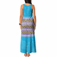 Hawaii Humuhumu Fish Maile Pikake Lei Tank Maxi Dress Tribal Tapa Blue Version LT05 - Polynesian Pride