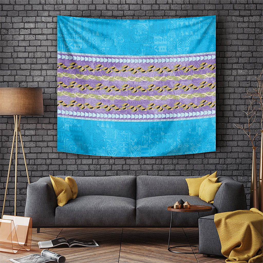 Hawaii Humuhumu Fish Maile Pikake Lei Tapestry Tribal Tapa Blue Version LT05 Blue - Polynesian Pride