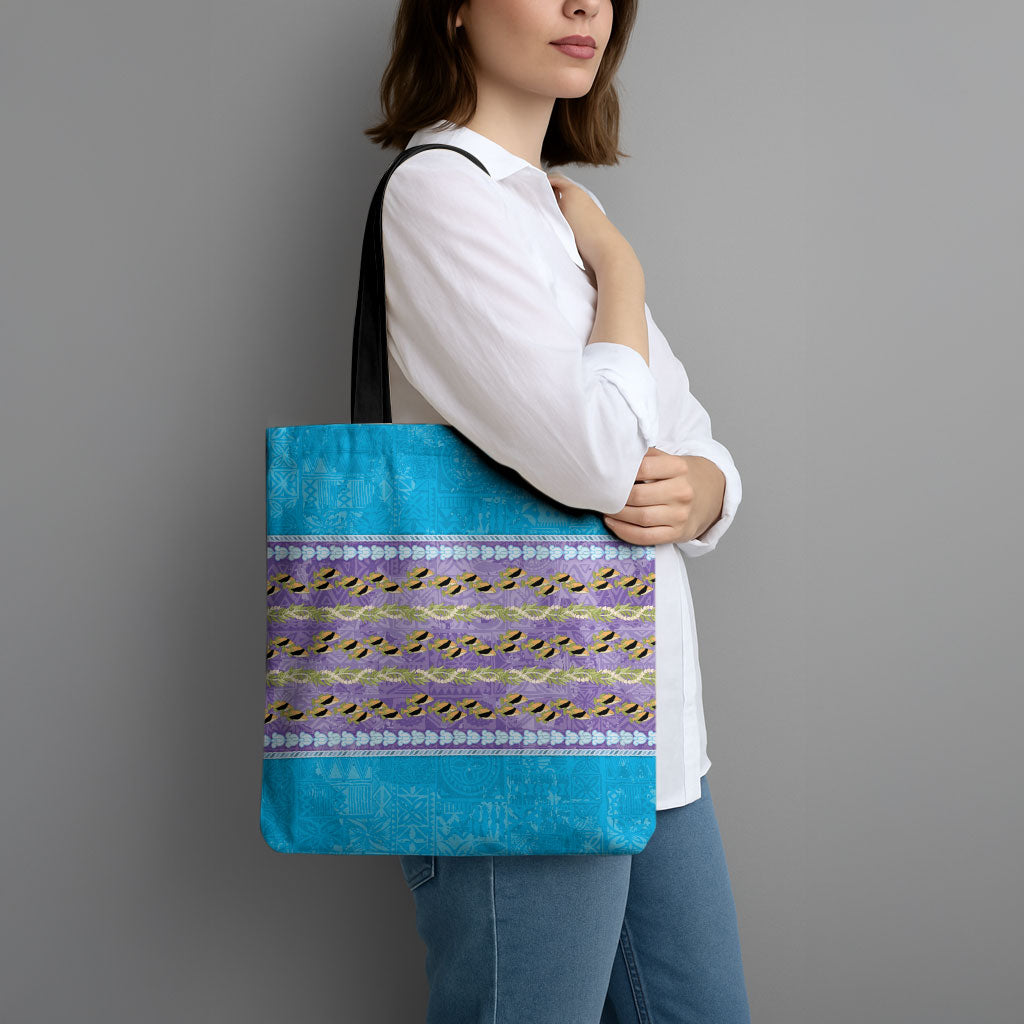 Hawaii Humuhumu Fish Maile Pikake Lei Tote Bag Tribal Tapa Blue Version LT05 - Polynesian Pride