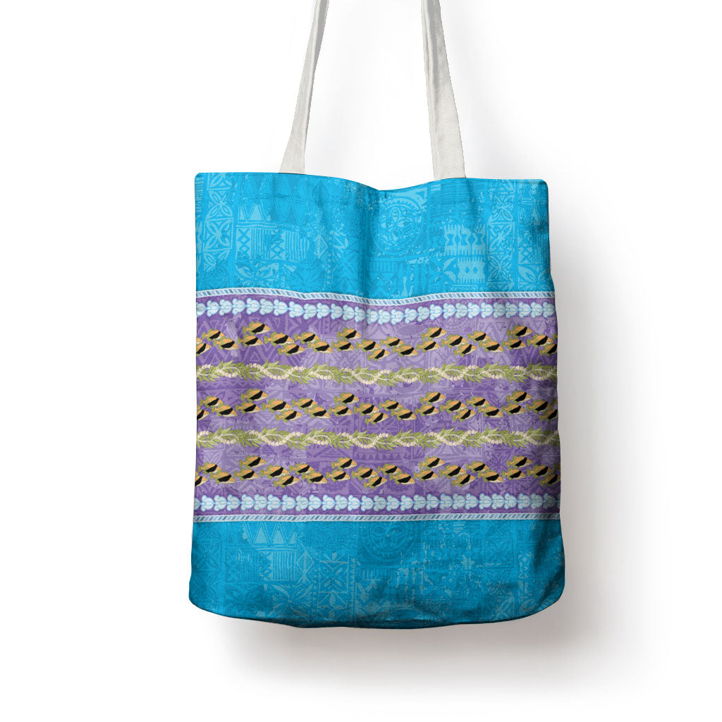 Hawaii Humuhumu Fish Maile Pikake Lei Tote Bag Tribal Tapa Blue Version LT05 - Polynesian Pride
