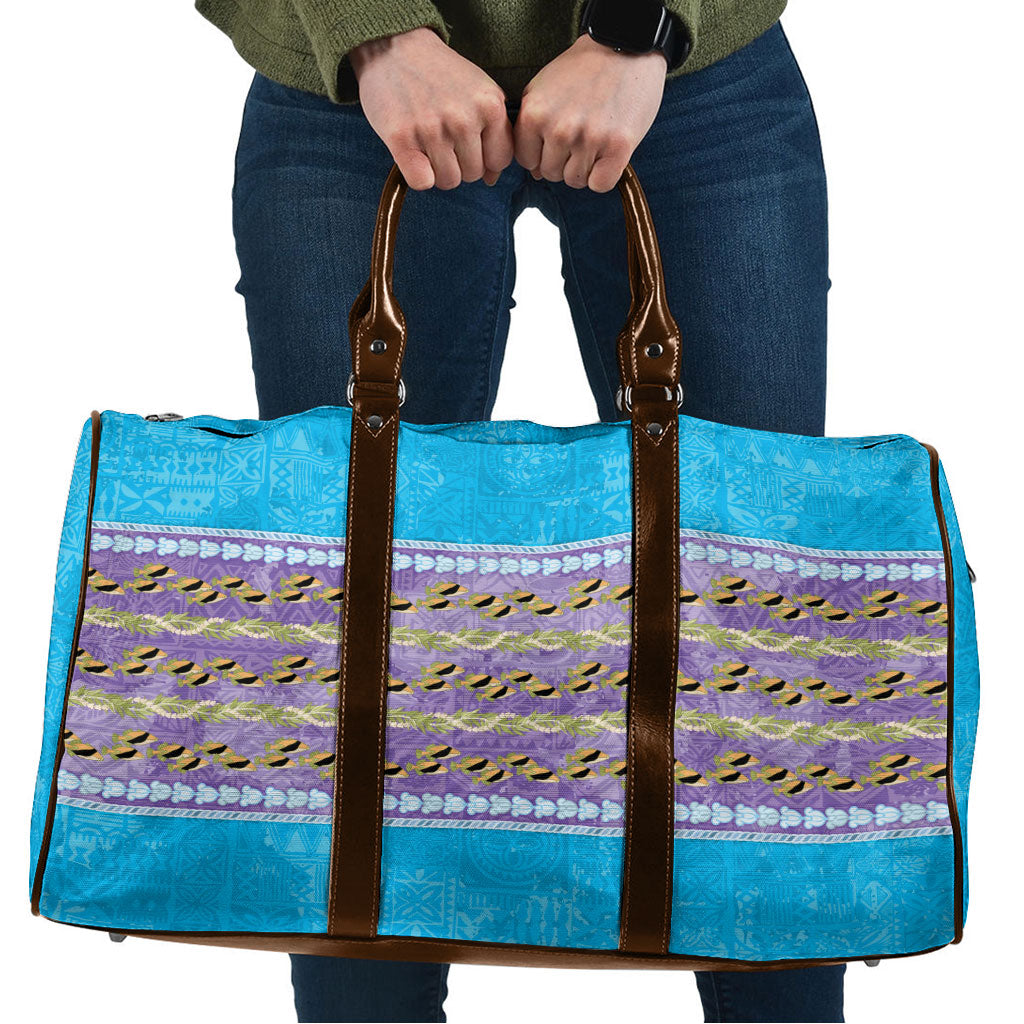 Hawaii Humuhumu Fish Maile Pikake Lei Travel Bag Tribal Tapa Blue Version LT05 Blue - Polynesian Pride