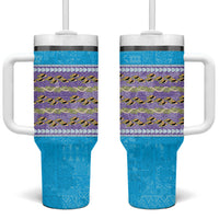 Hawaii Humuhumu Fish Maile Pikake Lei Tumbler With Handle Tribal Tapa Blue Version LT05 One Size: 40 oz Blue - Polynesian Pride