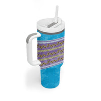 Hawaii Humuhumu Fish Maile Pikake Lei Tumbler With Handle Tribal Tapa Blue Version LT05 - Polynesian Pride