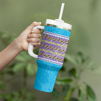 Hawaii Humuhumu Fish Maile Pikake Lei Tumbler With Handle Tribal Tapa Blue Version LT05 - Polynesian Pride