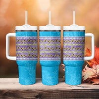 Hawaii Humuhumu Fish Maile Pikake Lei Tumbler With Handle Tribal Tapa Blue Version LT05 - Polynesian Pride