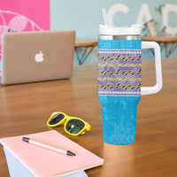 Hawaii Humuhumu Fish Maile Pikake Lei Tumbler With Handle Tribal Tapa Blue Version LT05 - Polynesian Pride