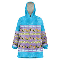 Hawaii Humuhumu Fish Maile Pikake Lei Wearable Blanket Hoodie Tribal Tapa Blue Version LT05 One Size Blue - Polynesian Pride