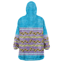 Hawaii Humuhumu Fish Maile Pikake Lei Wearable Blanket Hoodie Tribal Tapa Blue Version LT05 - Polynesian Pride