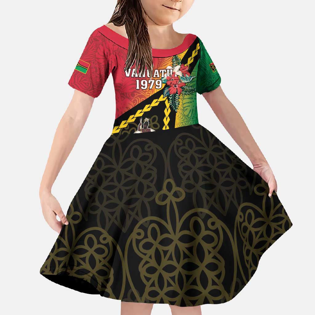 Happy Vanuatu Constitution Day Family Matching Mermaid Dress and Hawaiian Shirt Flag Style With Sand Drawing Pattern LT05 Daughter's Dress Red - Polynesian Pride